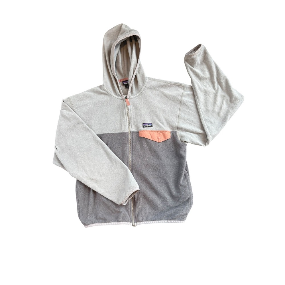 Patagonia Girls Fleece Hoodie Size 14 Full Zip Jacket Color Block Snap Pocket